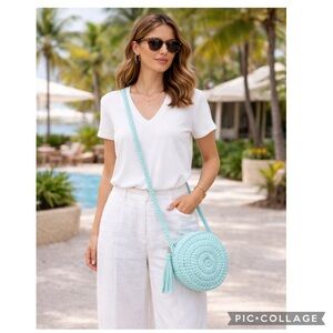 CROCHET ROUND TASSEL SHOULDER BAG VACATION MEXICO HAWAII BEACH CRUISE